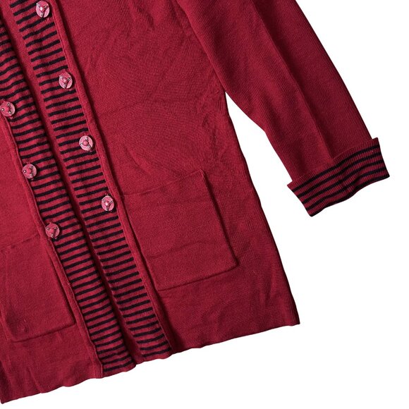 Sundazed (Germany) Striped Open Front Wool Rib Cardigan Red : L - Picture 3 of 4